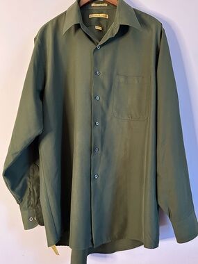 Milano Uomo Long Sleeve Dark Green Dress Shirt Size 16.5 34/35